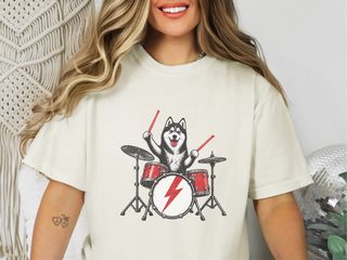 Rocking Husky Drummer Illustration doodle dog shirt - photo 7