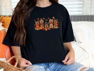 Fall Yorkies Autumn Squad doodle dog shirt - photo 3