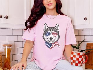 Patriotic Husky Sunglasses Bandana doodle dog shirt - photo 3