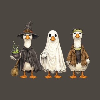 Halloween Costumed Goose Trio Witch Ghost Frankenstien T-Shirt