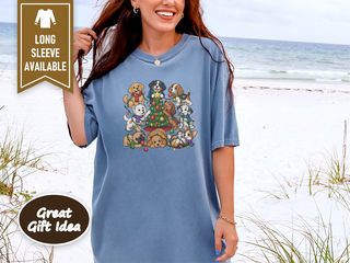 Festive Puppies Decorating Christmas Tree doodle dog shirt - photo 7