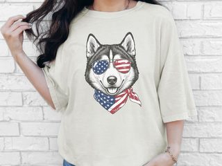 Patriotic Husky Sunglasses Bandana doodle dog shirt - photo 7