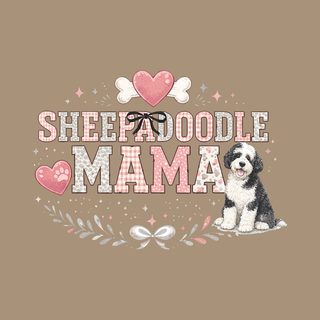 Sheepadoodle Mama Dog Lover Pink Paw Bone Happy Poppy T-Shirt