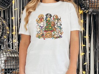 Festive Puppies Decorating Christmas Tree doodle dog shirt - photo 2