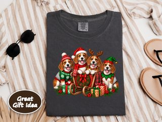 Four Beagles Christmas Sleigh doodle dog shirt - photo 4