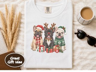 Three French Bulldogs Christmas doodle dog shirt - photo 1