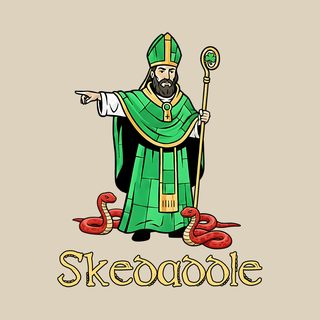 Skedaddle St. Patrick Kicking Snakes Vintage Sketch Irish Humor Shirt