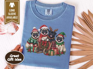 Christmas Pugs Sleigh Group doodle dog shirt - photo 8