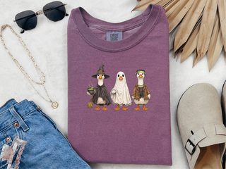 Halloween Costumed Goose Trio Witch Ghost Frankenstien funny shirt - photo 5