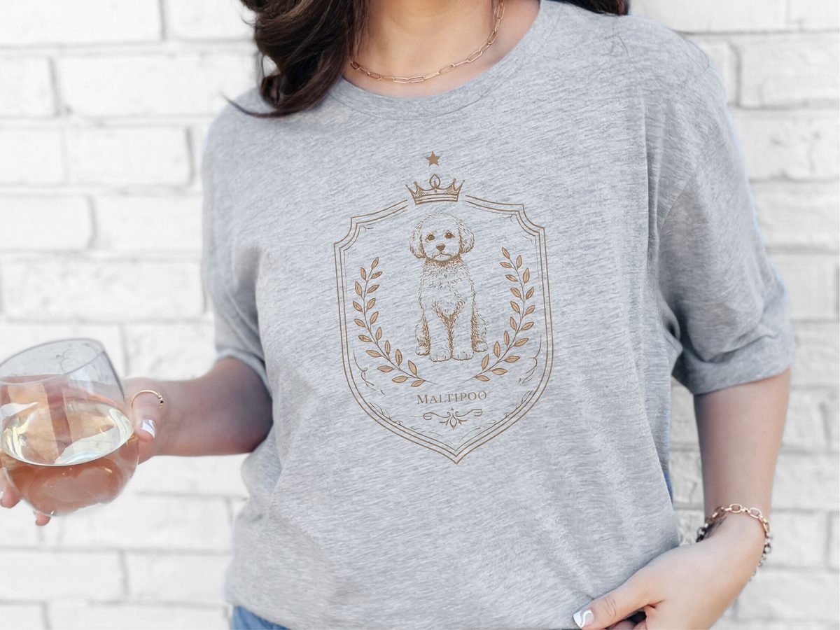Maltipoo Royal Crest Dog Lover Tee - Crown Shield Line Art Gift