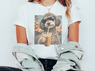 Schnoodle Drinking Iced Coffee Cool Dog doodle dog shirt - photo 1