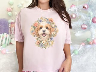 Comfort Colors Cavapoo Floral Face doodle dog shirt - photo 4