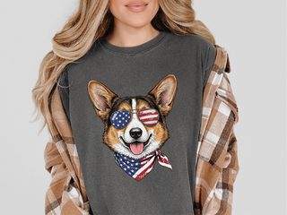 Patriotic Corgi Flag Sunglasses doodle dog shirt - photo 3