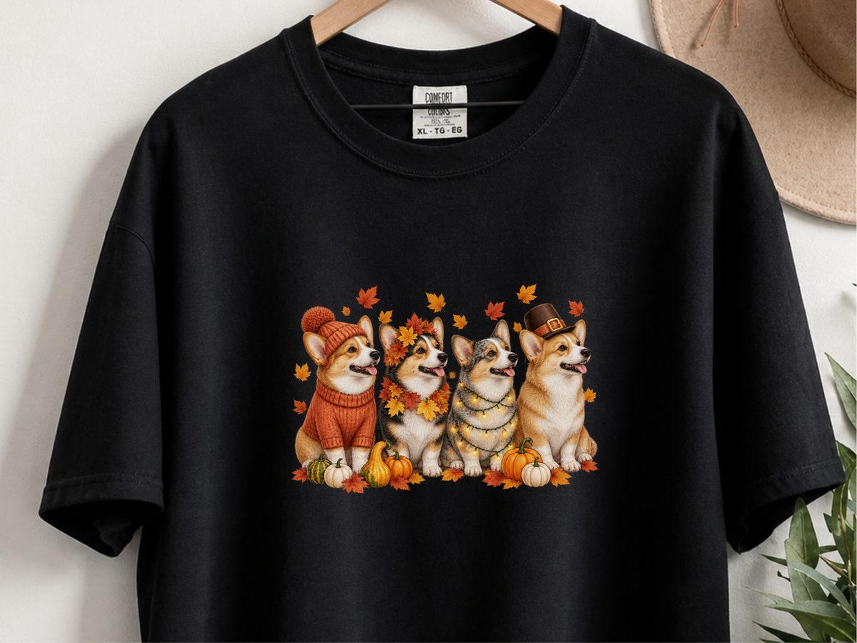 Colorful Autumn Corgi Dogs Fall Corgi Shirt Autumn Dog Tee Gift