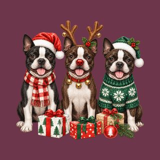 Three Boston Terriers Christmas Shirt Dog Breed Holiday Apparel