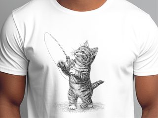 Kitten Fishing Vintage Engraving funny shirt - photo 1