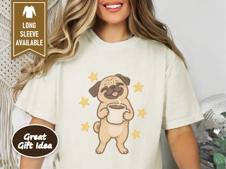 Happy Pug Coffee Stars doodle dog shirt - photo 8