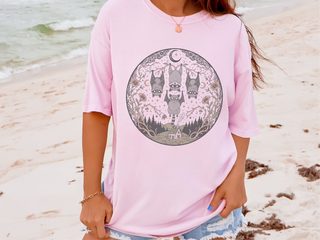 Halloween Racoon Bats Floral Night Scene funny shirt - photo 3