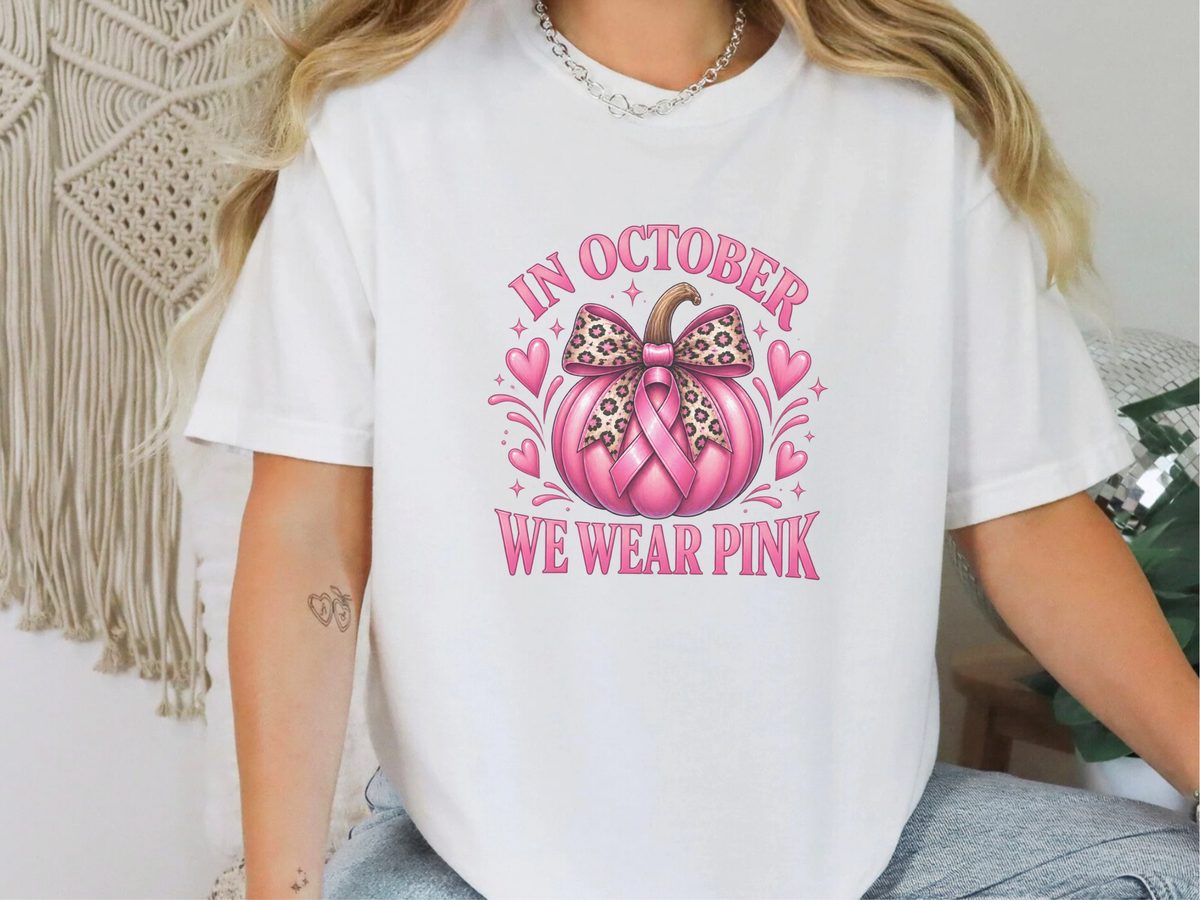 Pink Pumpkin Leopard Bow Ribbon Cancer Awareness Support Shirt