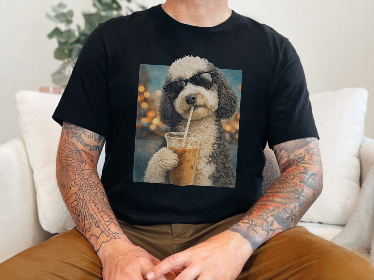 Sheepadoodle Iced Coffee Cool Dog T-Shirt - Summer Style Pet Fashion