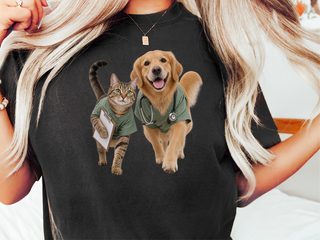 Golden Retriever And Tabby Cat Veterinarians funny shirt - photo 1