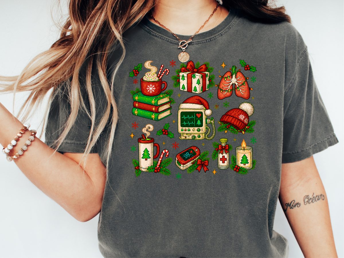 Festive Medical Holiday Icons Funny Nurse Christmas CNA Shirt