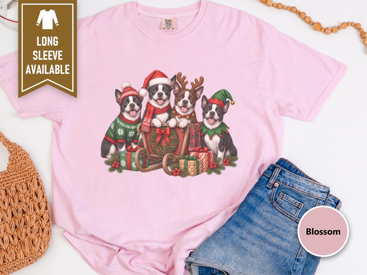Boston Terrier Christmas Shirt - Boston Terriers Christmas Sleigh