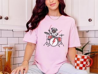 Rockstar Pug Drummer doodle dog shirt - photo 3