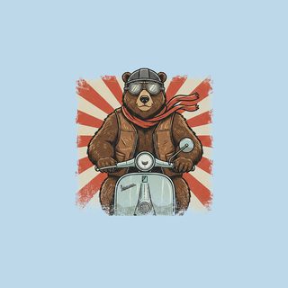 Funny Bear on Motorcycle Scooter Vintage European Street Style Tee
