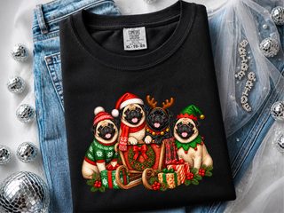 Christmas Pugs Sleigh Group doodle dog shirt - photo 2