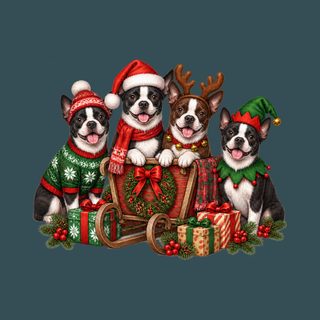 Boston Terrier Christmas Shirt - Boston Terriers Christmas Sleigh