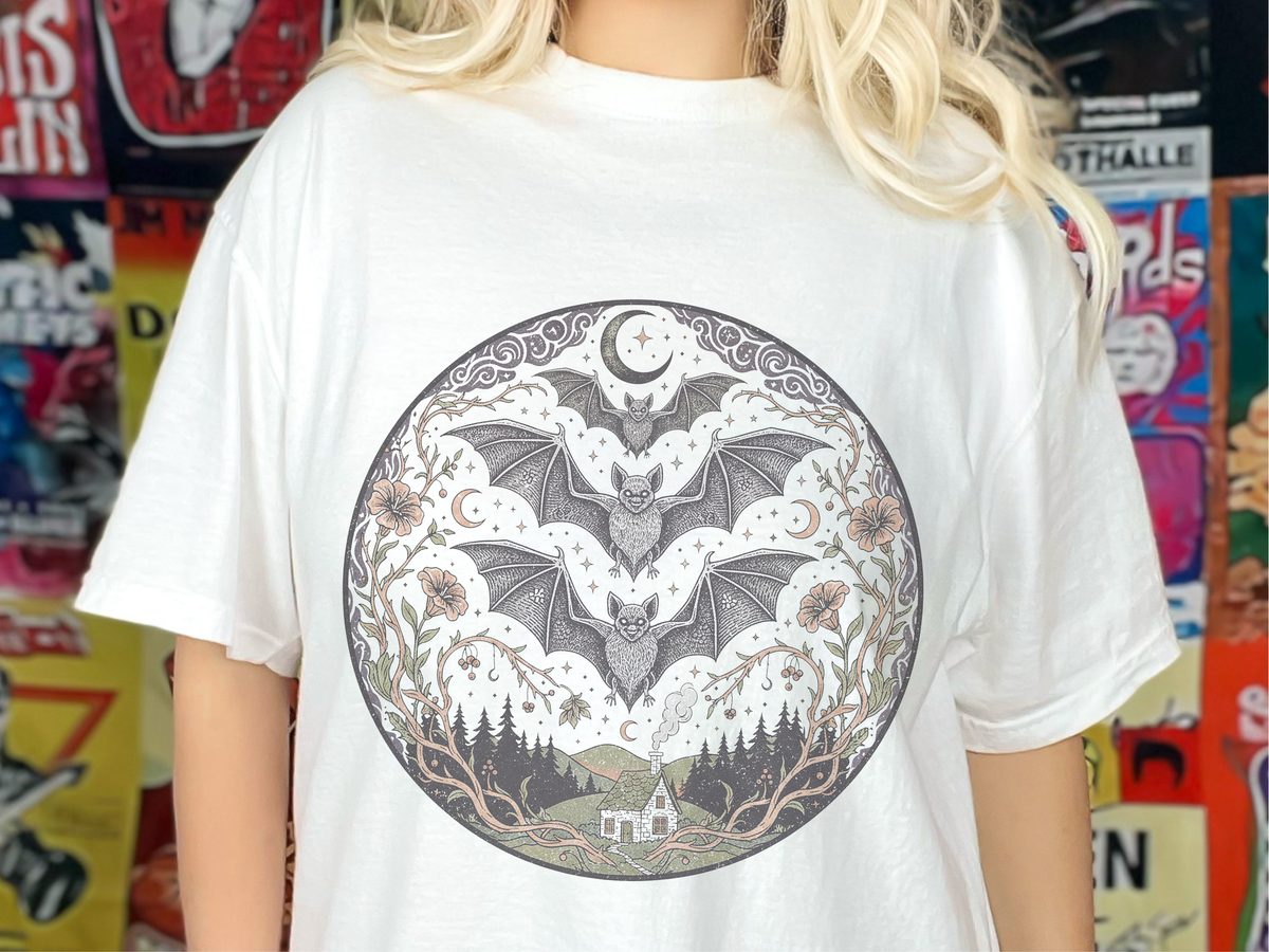 Bats Night Sky Comfort Colors Gothic Bat Tee - Vintage Wash Shirt