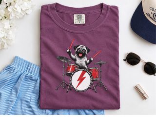 Rockstar Pug Drummer doodle dog shirt - photo 5