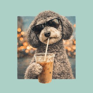 Cool Schnoodle Dog Drinking Iced Coffee Trendy Pet Lover T-Shirt