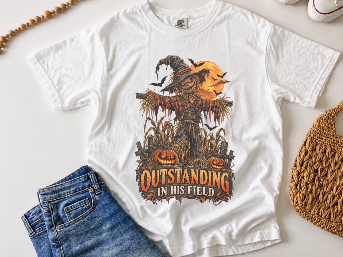 Scarecrow Outstanding In His Field Funny Halloween Farmer Dad Shirt