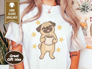 Happy Pug Coffee Stars doodle dog shirt - photo 1