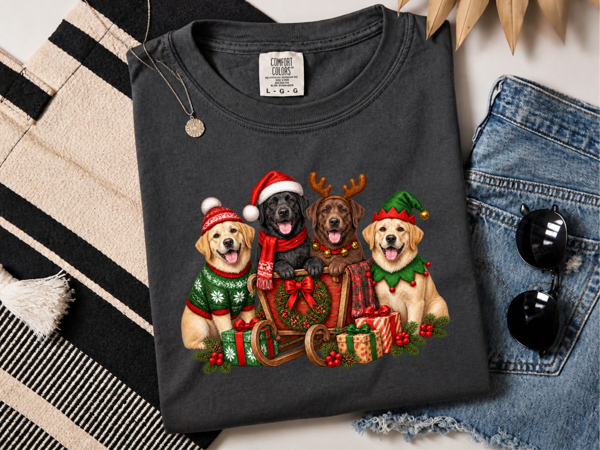 Christmas Labradors Sled Group Graphic Labrador Christmas Shirt