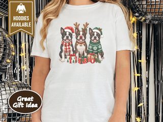 Three Boston Terriers Christmas doodle dog shirt - photo 1