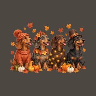 Four Dachshunds Autumn Pumpkins Wiener Dog Tee Dog Mom Fall Gift