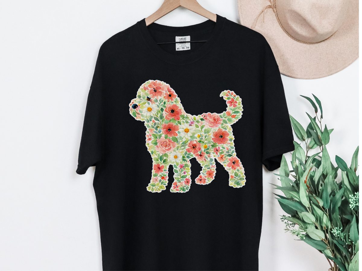 Cockapoo Floral Silhouette Watercolor Art Dog Puppy Nature Gift Tee