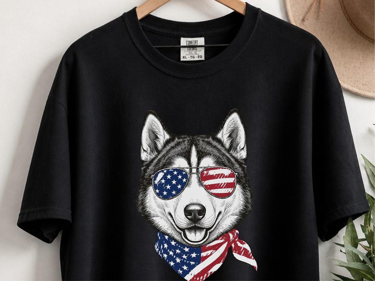Patriotic Husky Sunglasses Bandana Comfort Colors Siberian Husky Tee