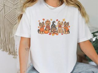 Fall Yorkies Autumn Squad doodle dog shirt - photo 2