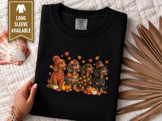 Four Dachshunds Autumn Pumpkins doodle dog shirt - photo 1