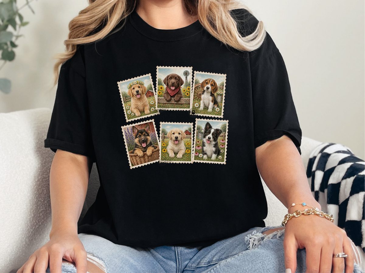 Country Dog Postage Stamps Vintage Comfort Colors Crewneck Shirt
