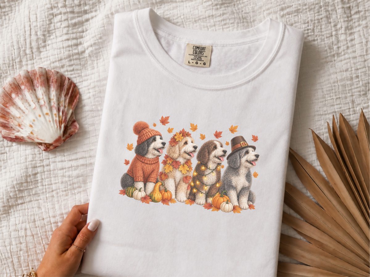 Autumn Sheepadoodles With Pumpkins Dog Halloween Shirt Gift