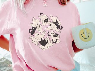 Playful Ghost Sheet Black Cats funny shirt - photo 2