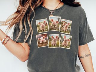 Cute Farm Pig Postage Stamps funny shirt - photo 2
