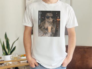 Dinosaur Drinking Iced Coffee funny shirt - photo 1
