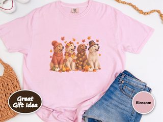 Festive Autumn Golden Retrievers doodle dog shirt - photo 3