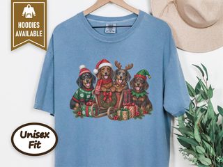 Christmas Dachshund Dogs Sleigh doodle dog shirt - photo 7